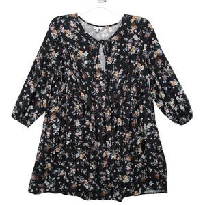 Love Fire Women's Plus Size 1X Black Floral Dress Puff Sleeve Tassel Whimsigoth